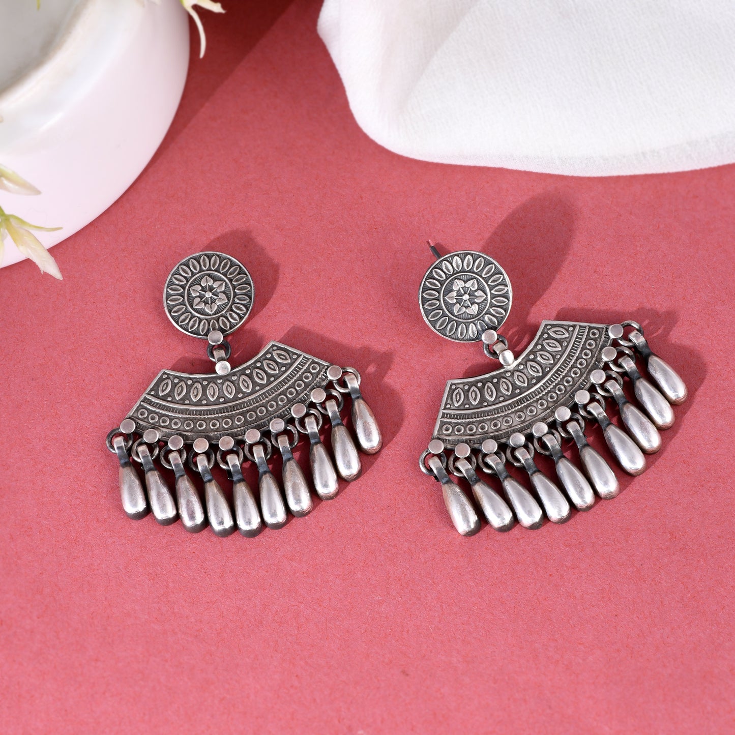 925 Silver Jhumka Earrings|Silver Elegant Droplet Jhumka Earrings