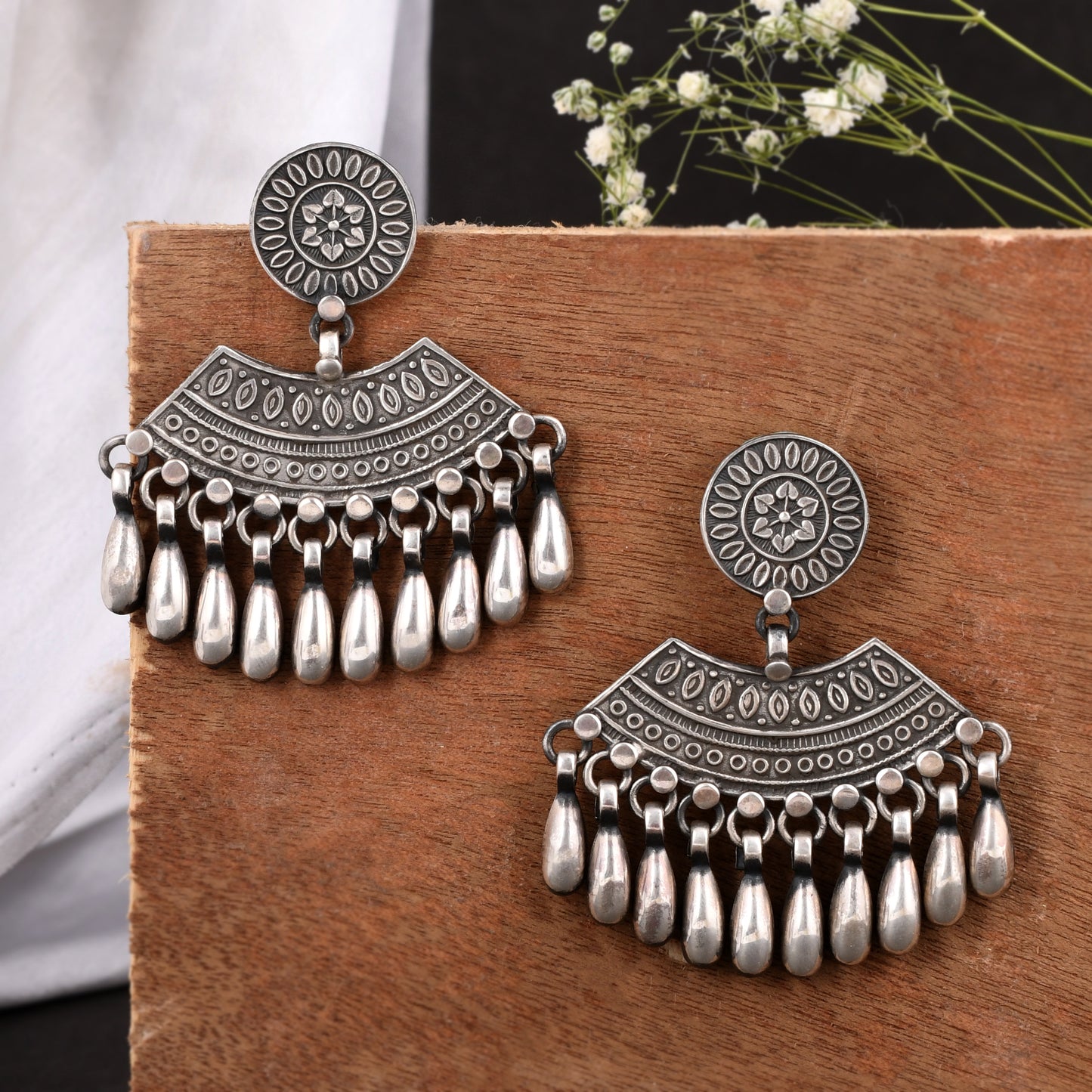 925 Silver Jhumka Earrings|Silver Elegant Droplet Jhumka Earrings