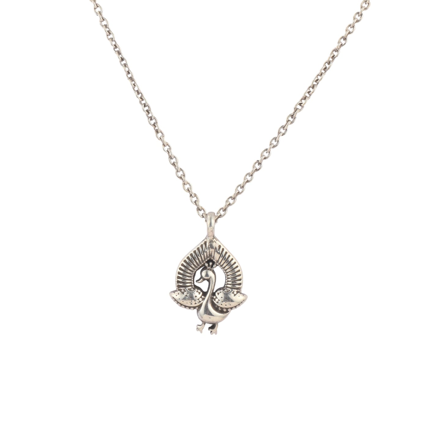 Silver Dancing Peacock Pendant With Chain