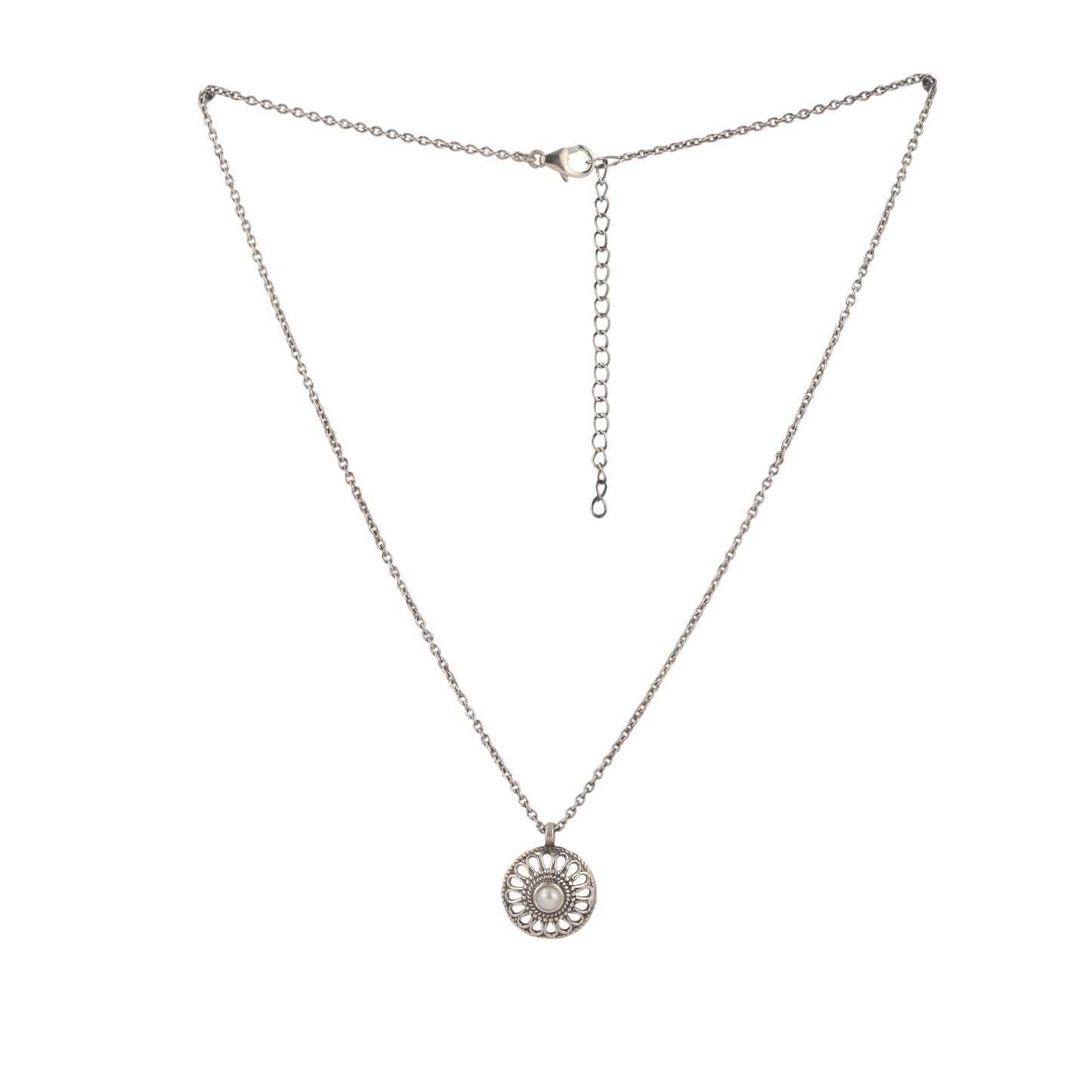Silver Pearl Wheel Pendant With Chain