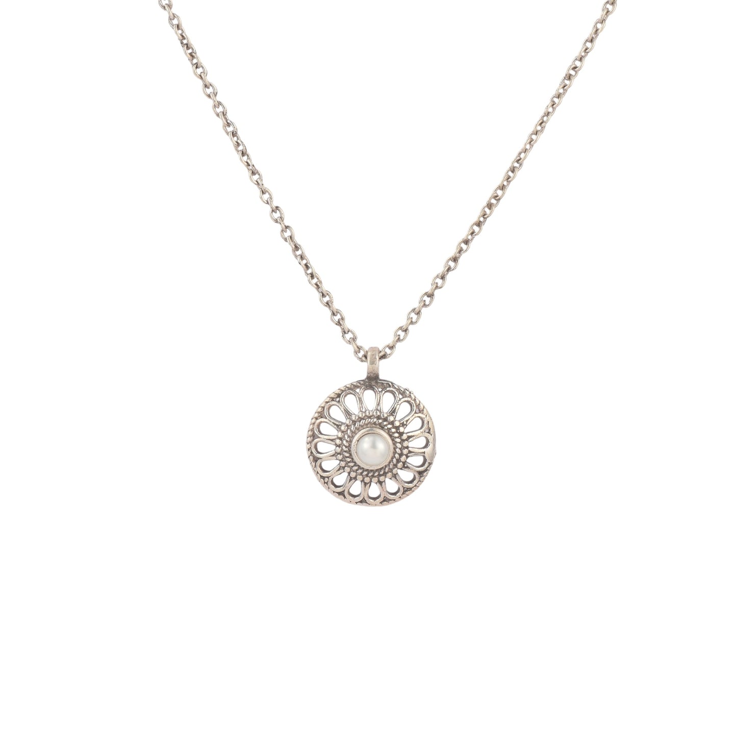 Silver Pearl Wheel Pendant With Chain