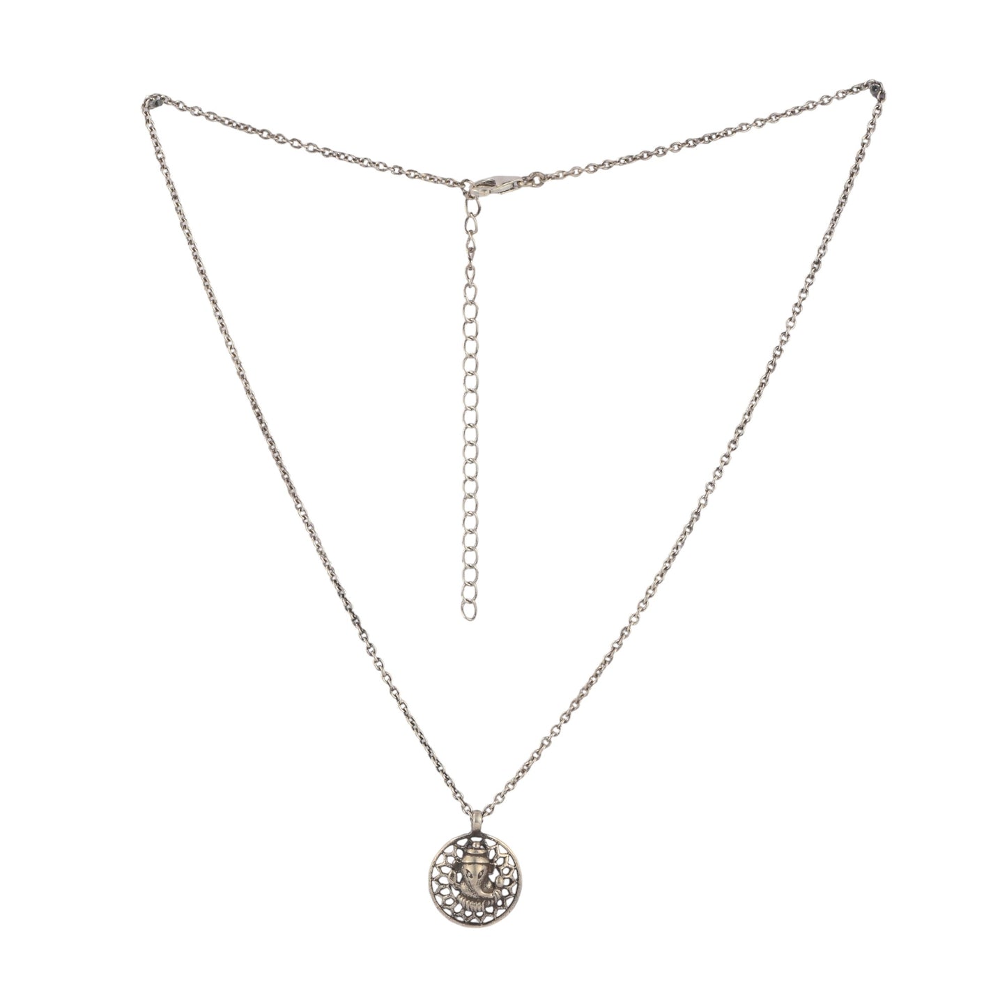 Silver Mandala Ganesha Pendant With Chain