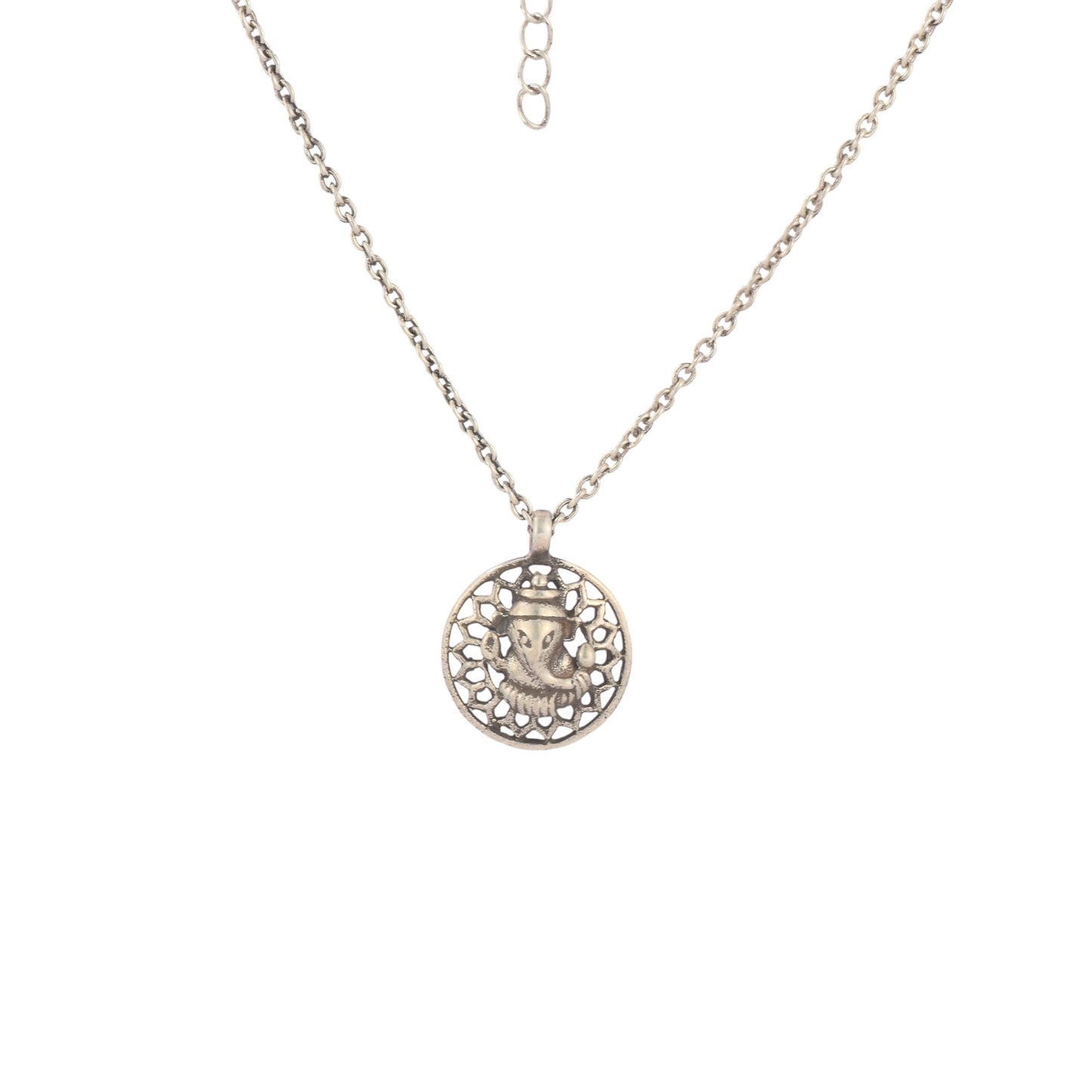 Silver Mandala Ganesha Pendant With Chain