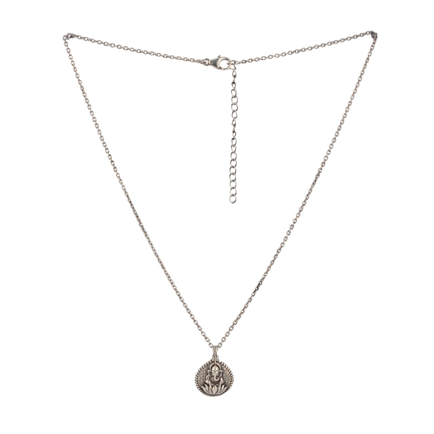 Silver Kamal And Ganesha Pendant With Chain
