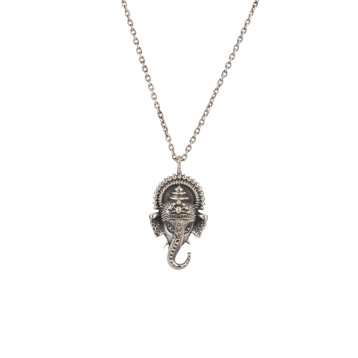 Silver Vintage Ganesha Face Pendant With Chain