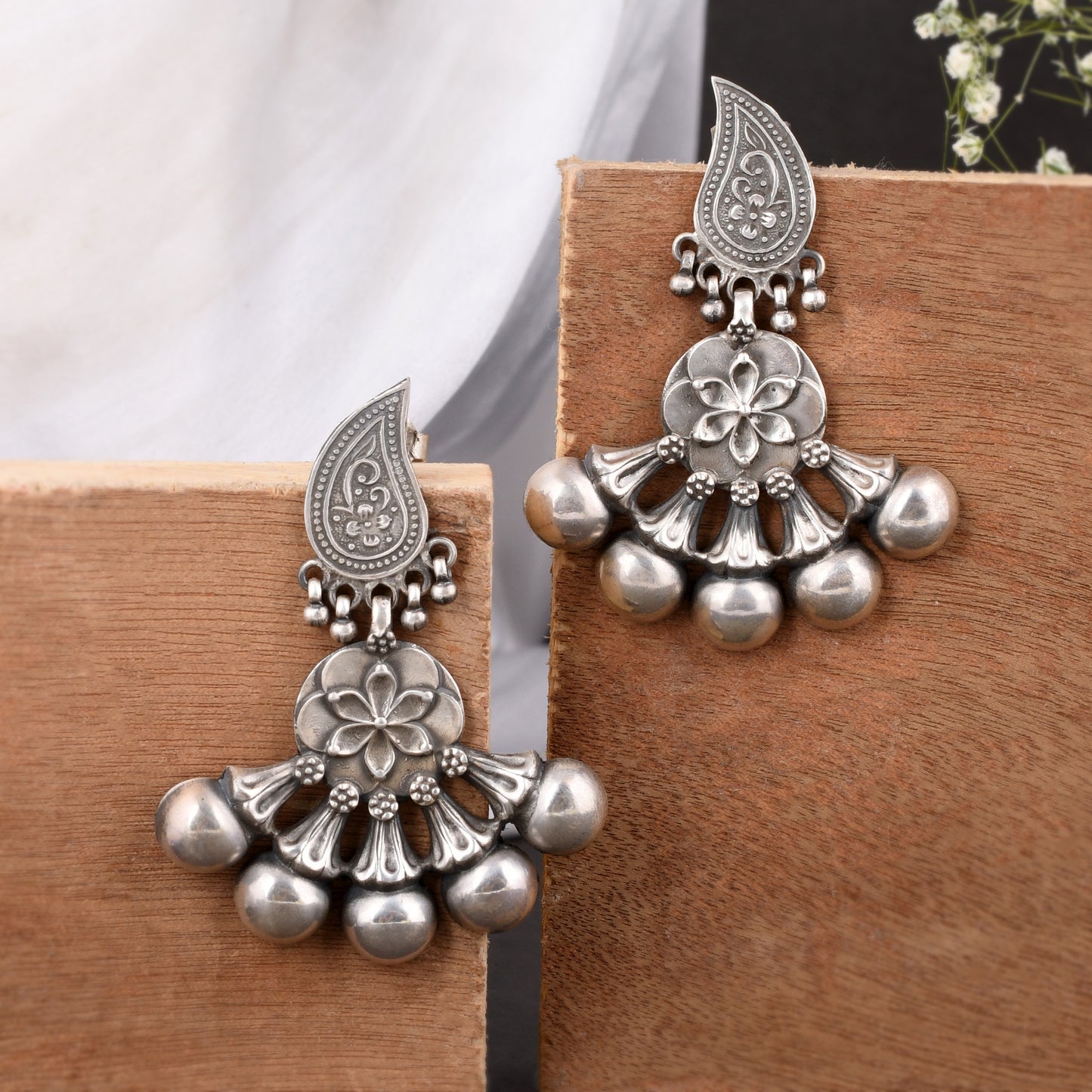 Silver Flower Bouquet Earrings