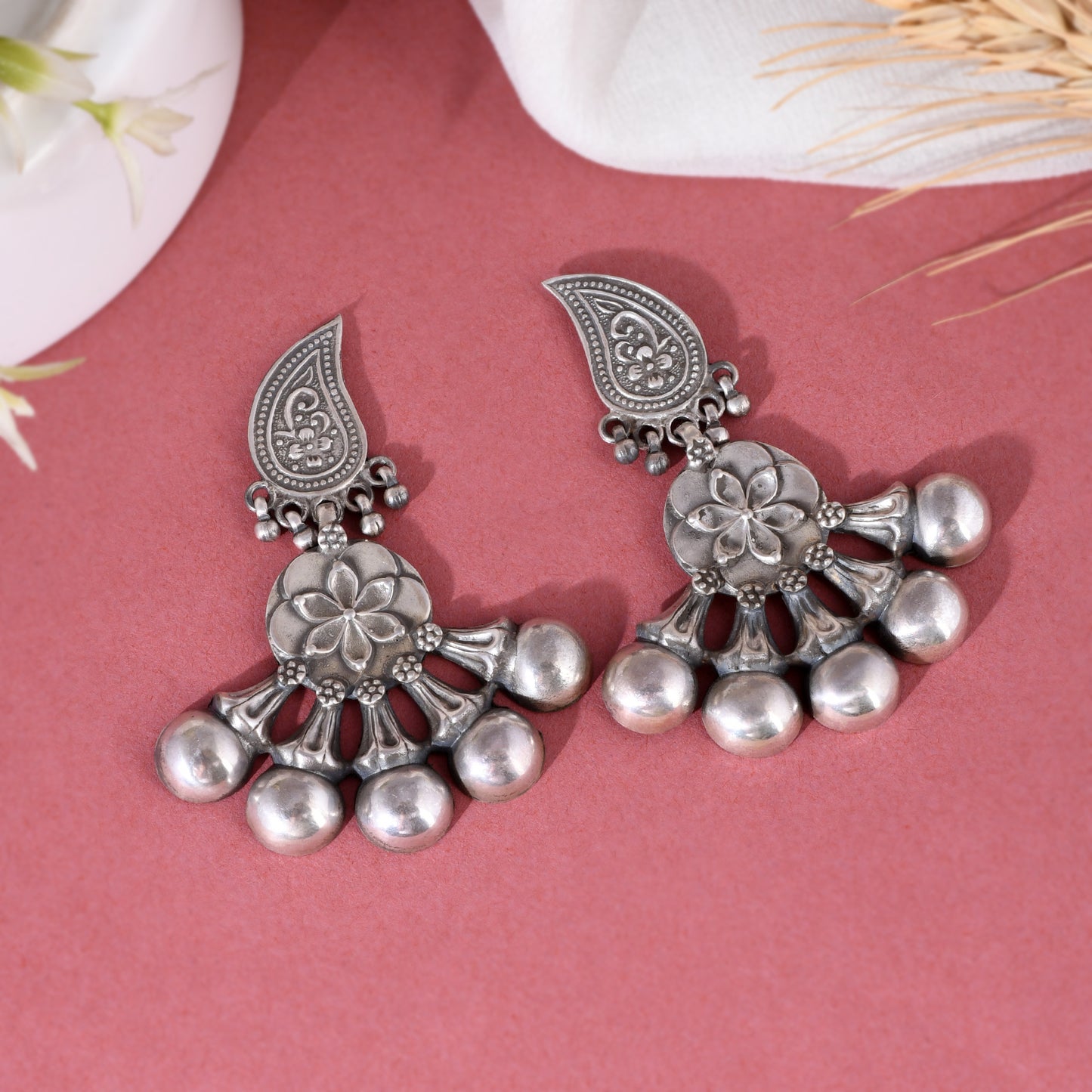 Silver Flower Bouquet Earrings