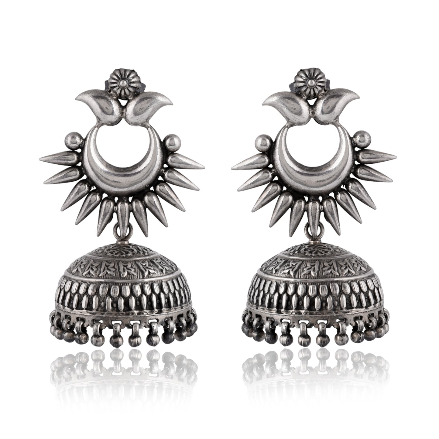 Silver Crescent Jhumka Earrings