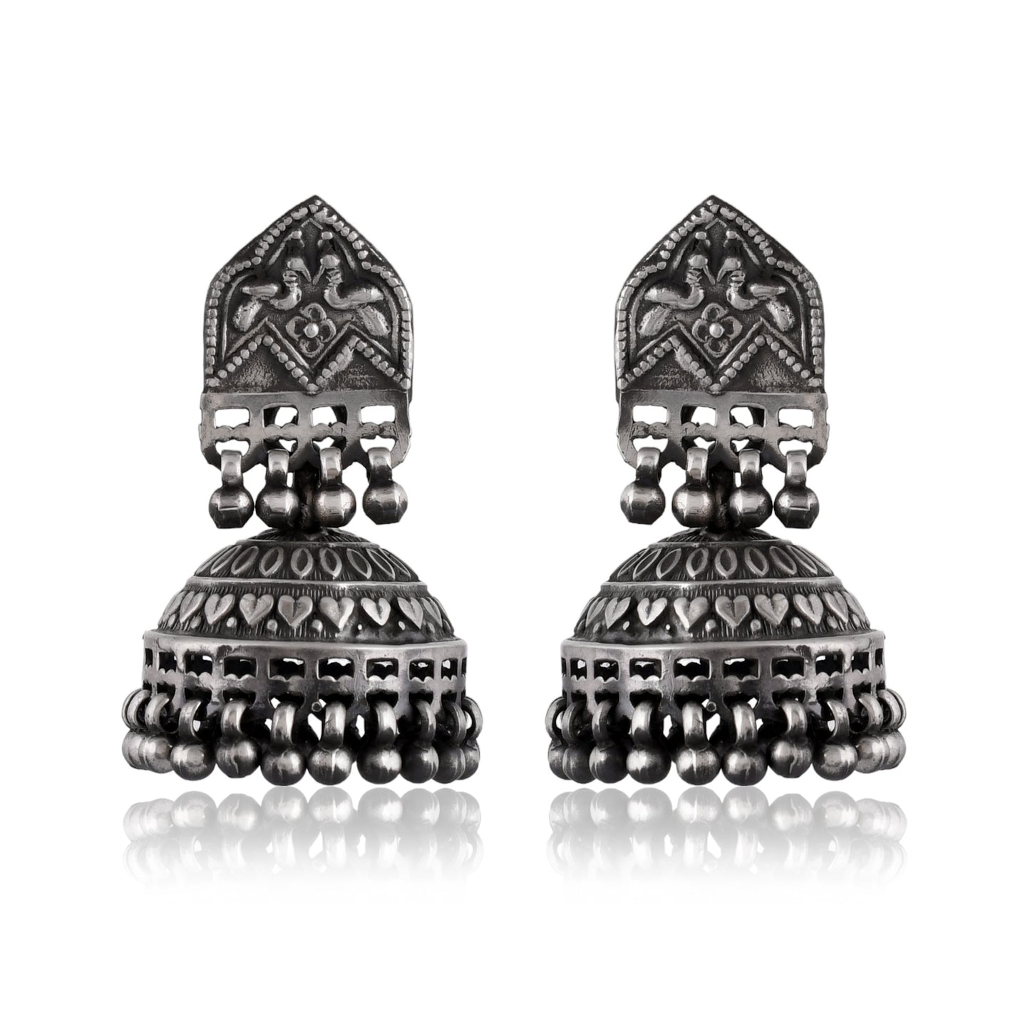 Silver Elegant Peacock Jhumka Earrings