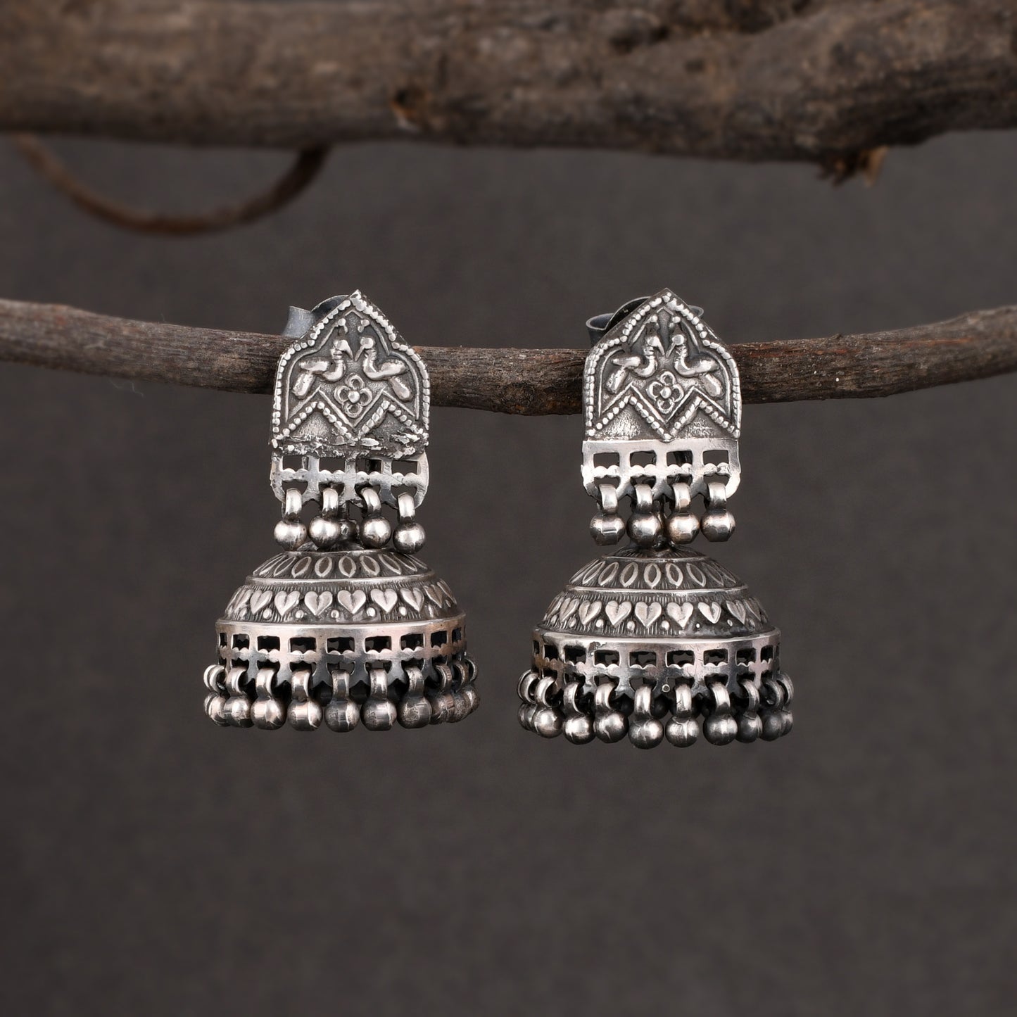 Silver Elegant Peacock Jhumka Earrings