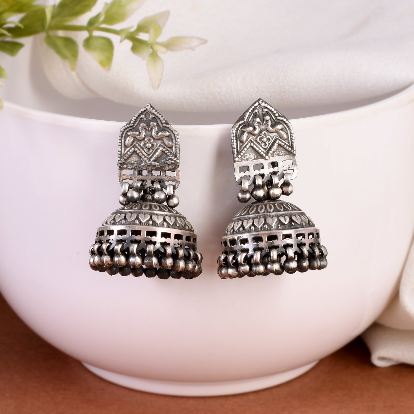 Silver Elegant Peacock Jhumka Earrings