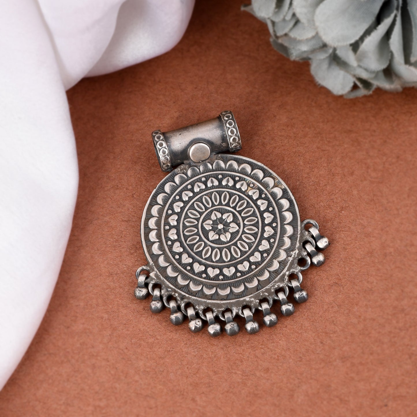 Silver Floral Mandala Art Pendant