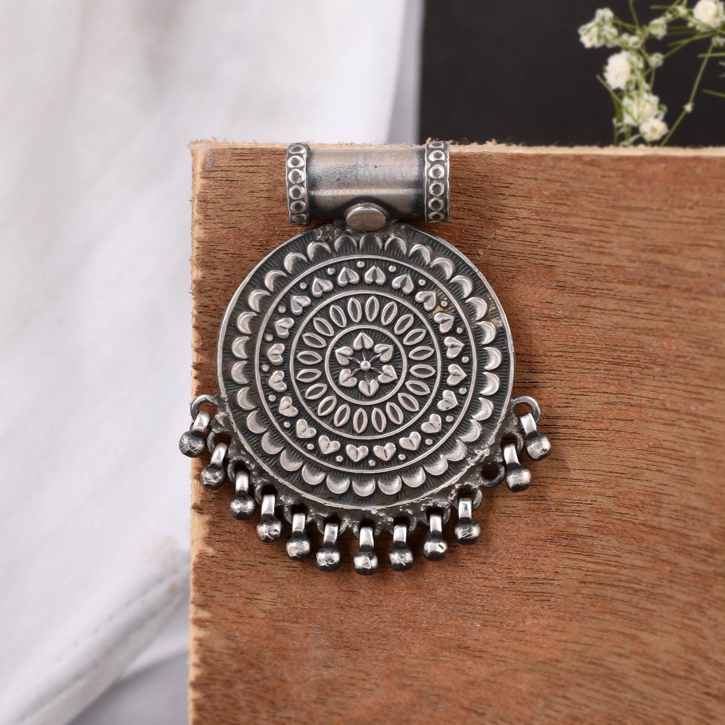 Silver Floral Mandala Art Pendant