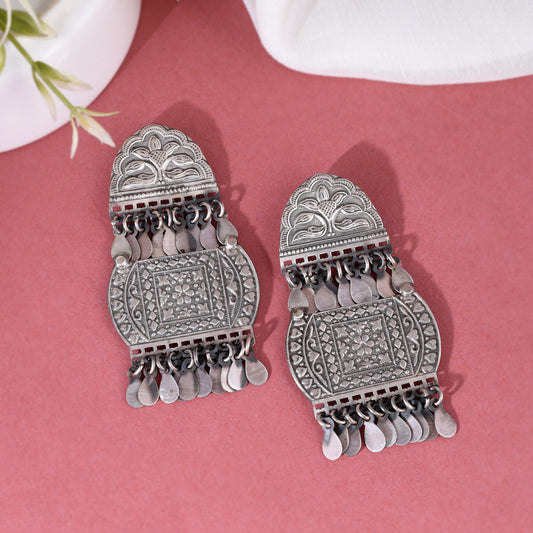 Floral Mandala Silver Jhumka Earrings