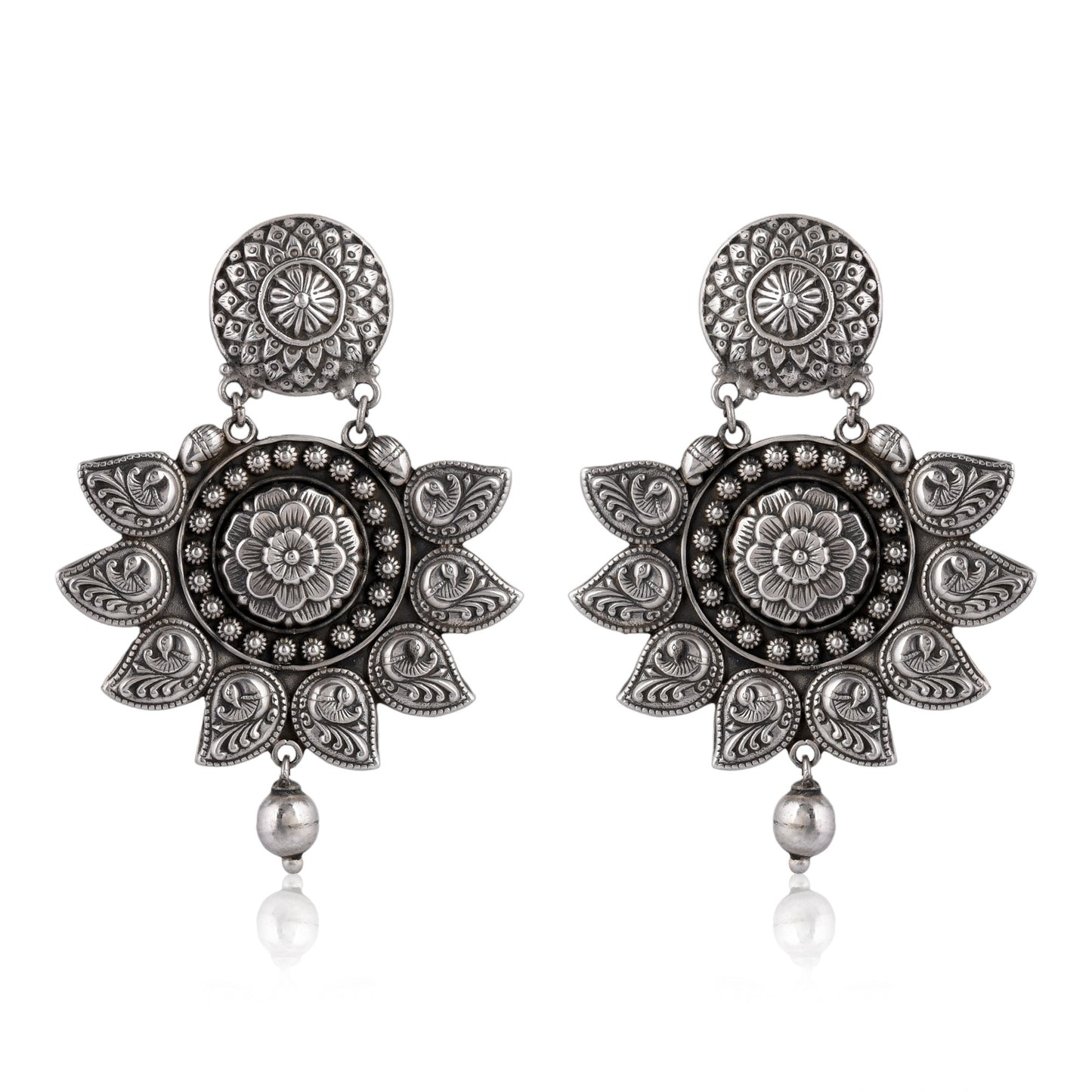 Silver Boho Blossom Mandala Earrings