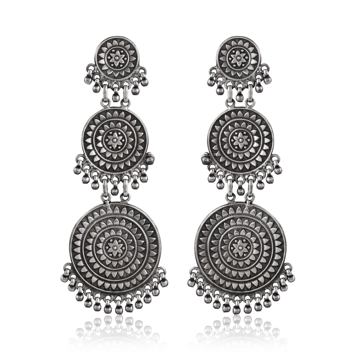 Silver Mandala Taal Trio Earrings