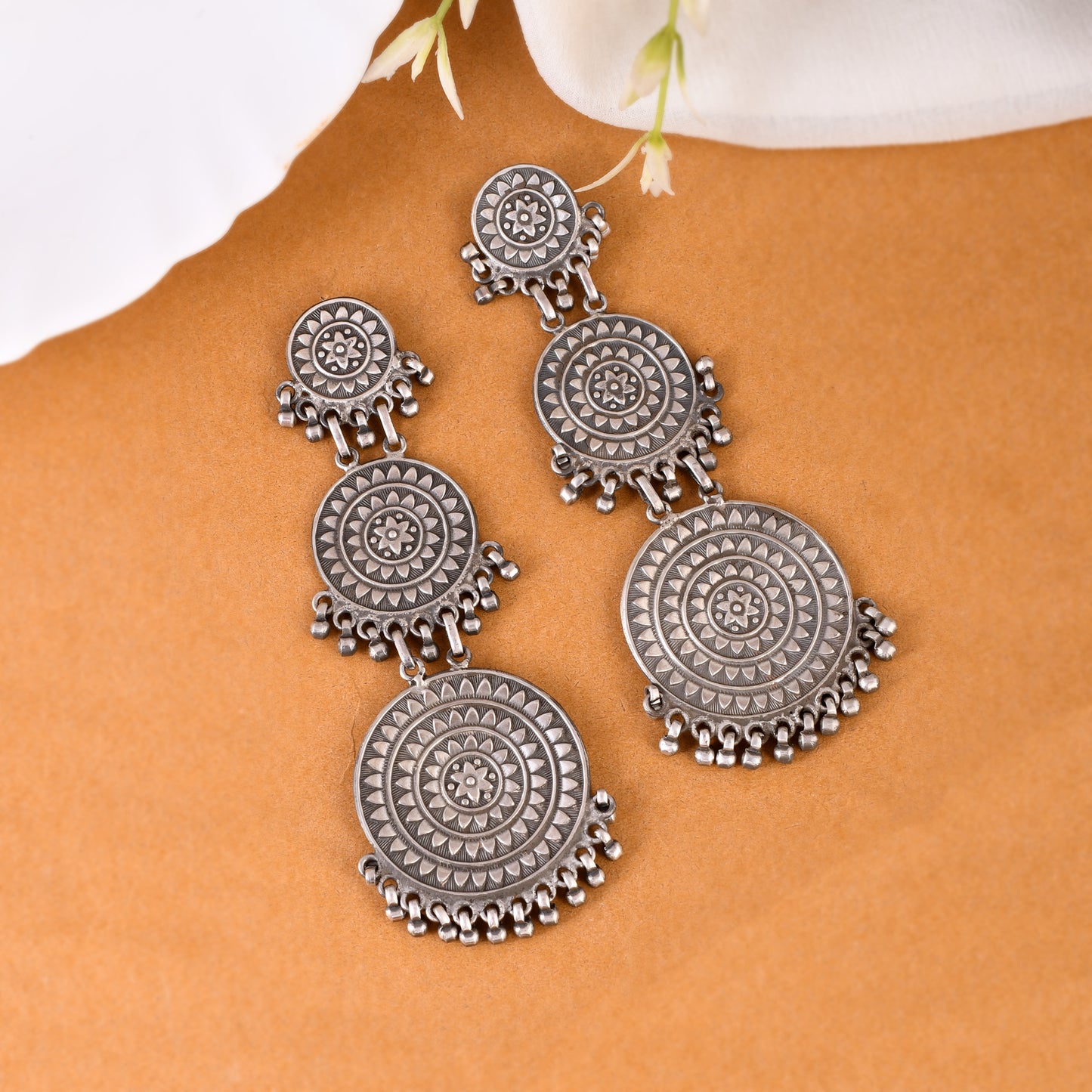 Silver Mandala Taal Trio Earrings