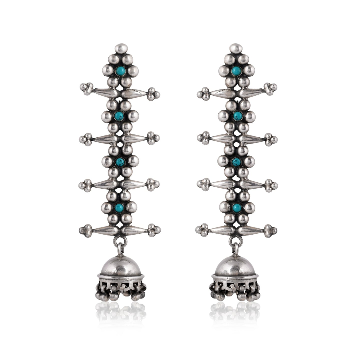 Silver Daisy Flower Turquoise Chime Earrings
