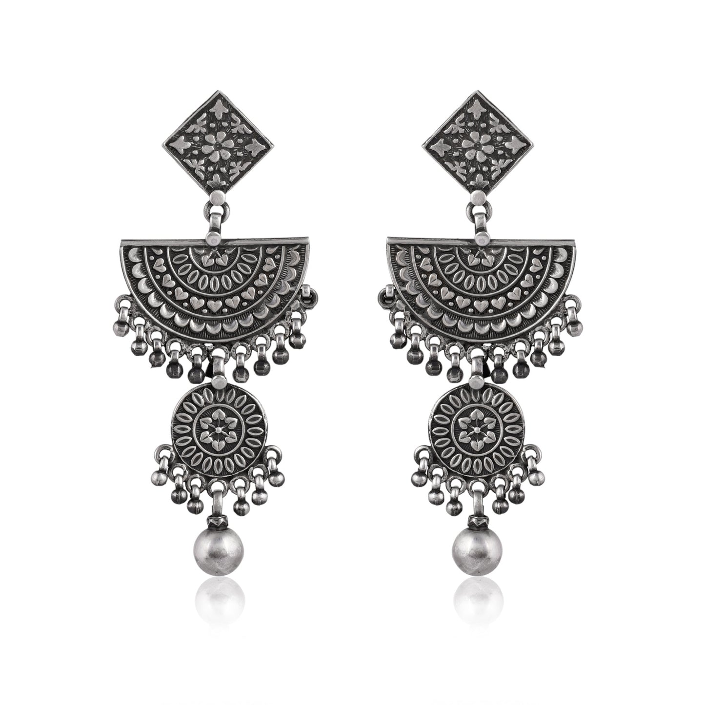 Silver Saanjh Floral Jhumka Earrings