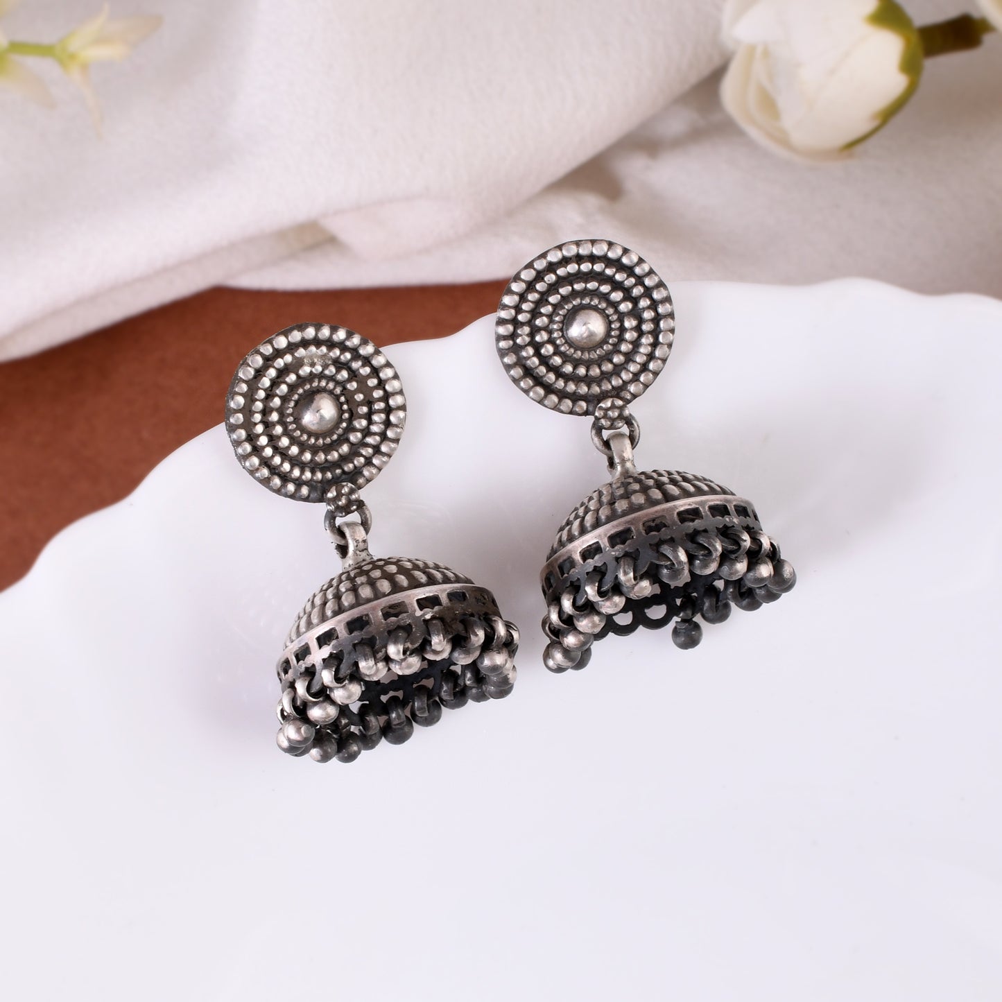 Silver Jalebi Jhumka Earrings
