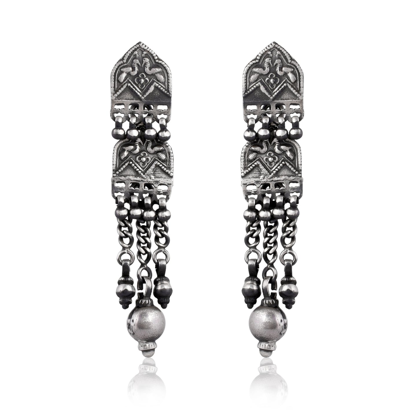 Silver Mor Tribal Jhumka Earrings