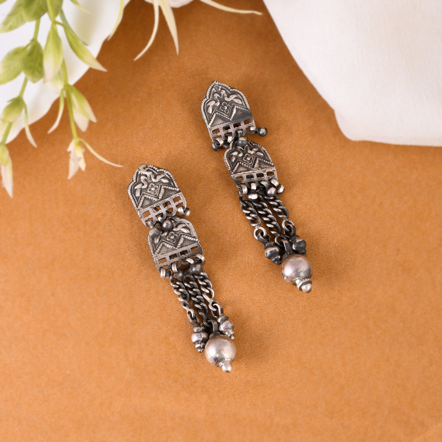 Silver Mor Tribal Jhumka Earrings