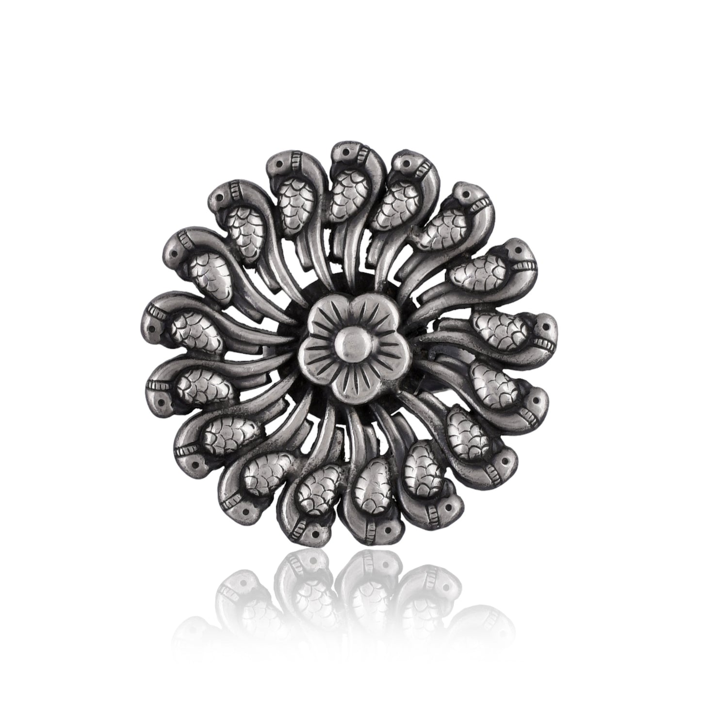 Silver Parrot Flower Ring