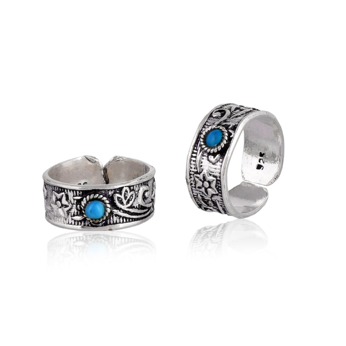 Silver Turquoise Floral Band Ring
