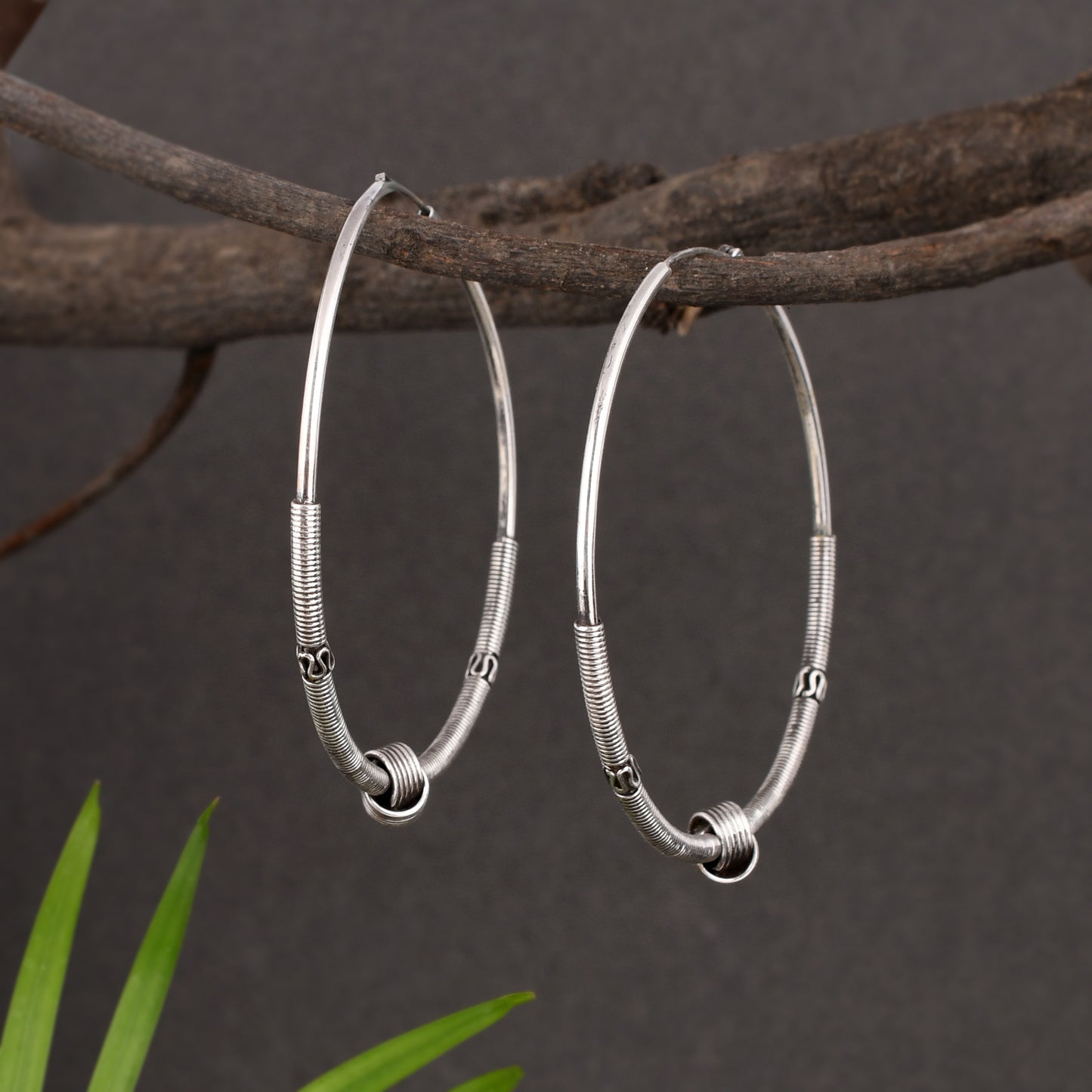 Silver Tribal Big Hoop Earrings
