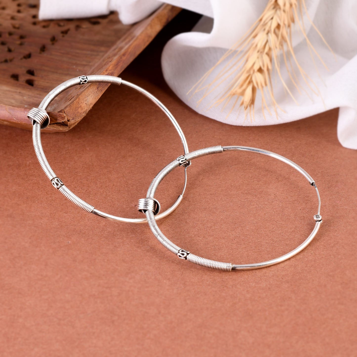 Silver Tribal Big Hoop Earrings