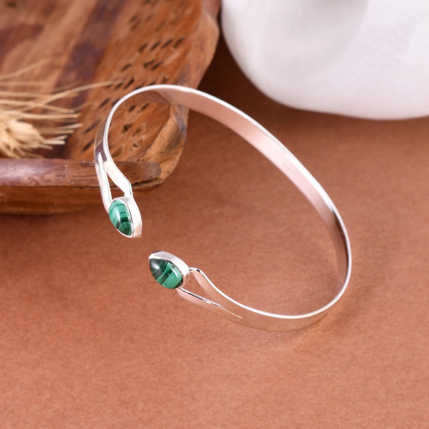 Silver Melachite Openable Kada Bangles/ Bracelet