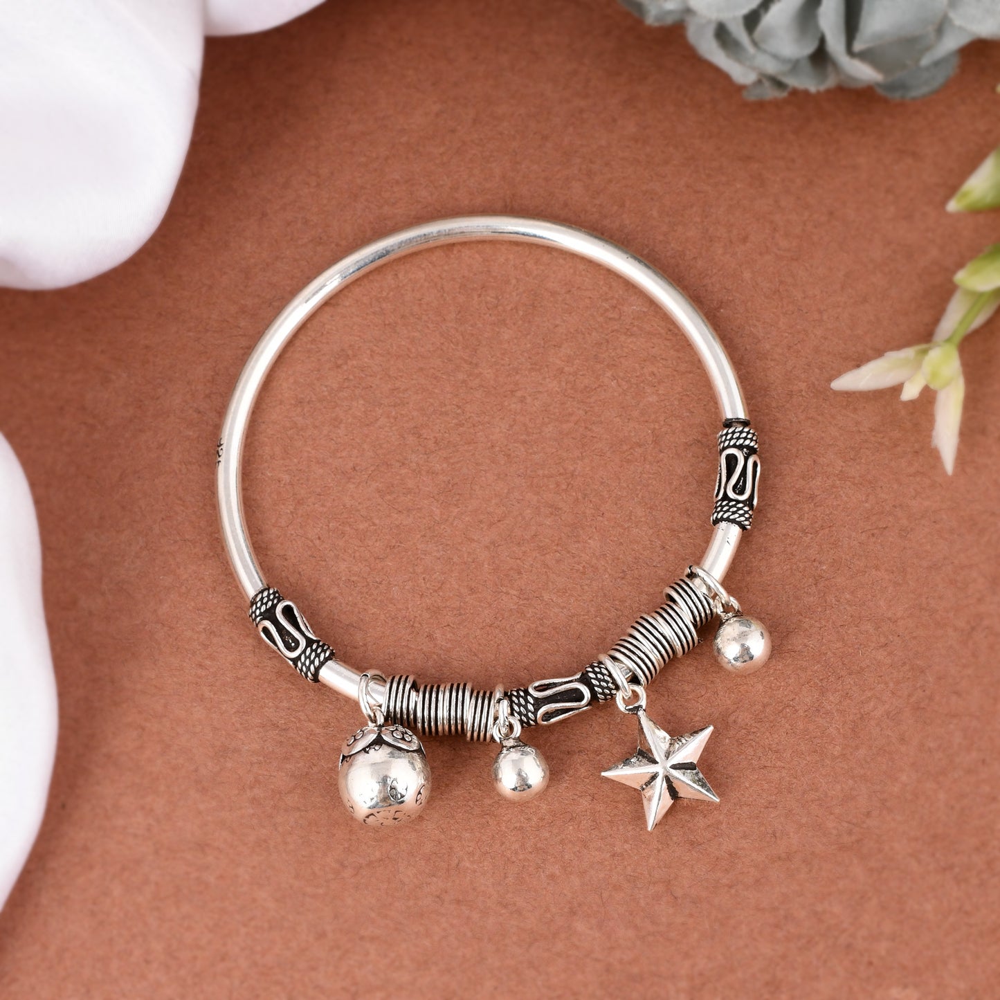 Silver Star Charm And Droplet Bracelet