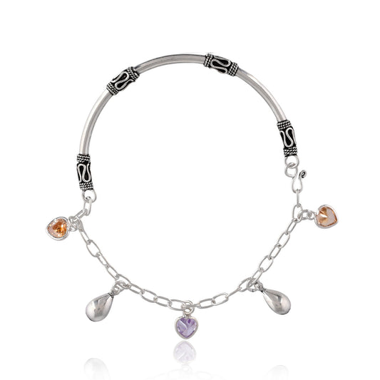 Silver Heart And Crystal Charm Bracelet