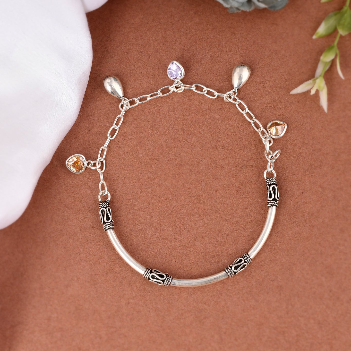 Silver Heart And Crystal Charm Bracelet