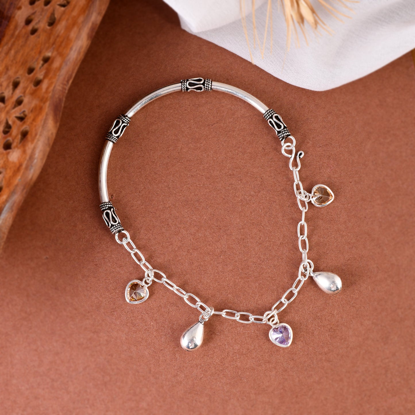 Silver Heart And Crystal Charm Bracelet