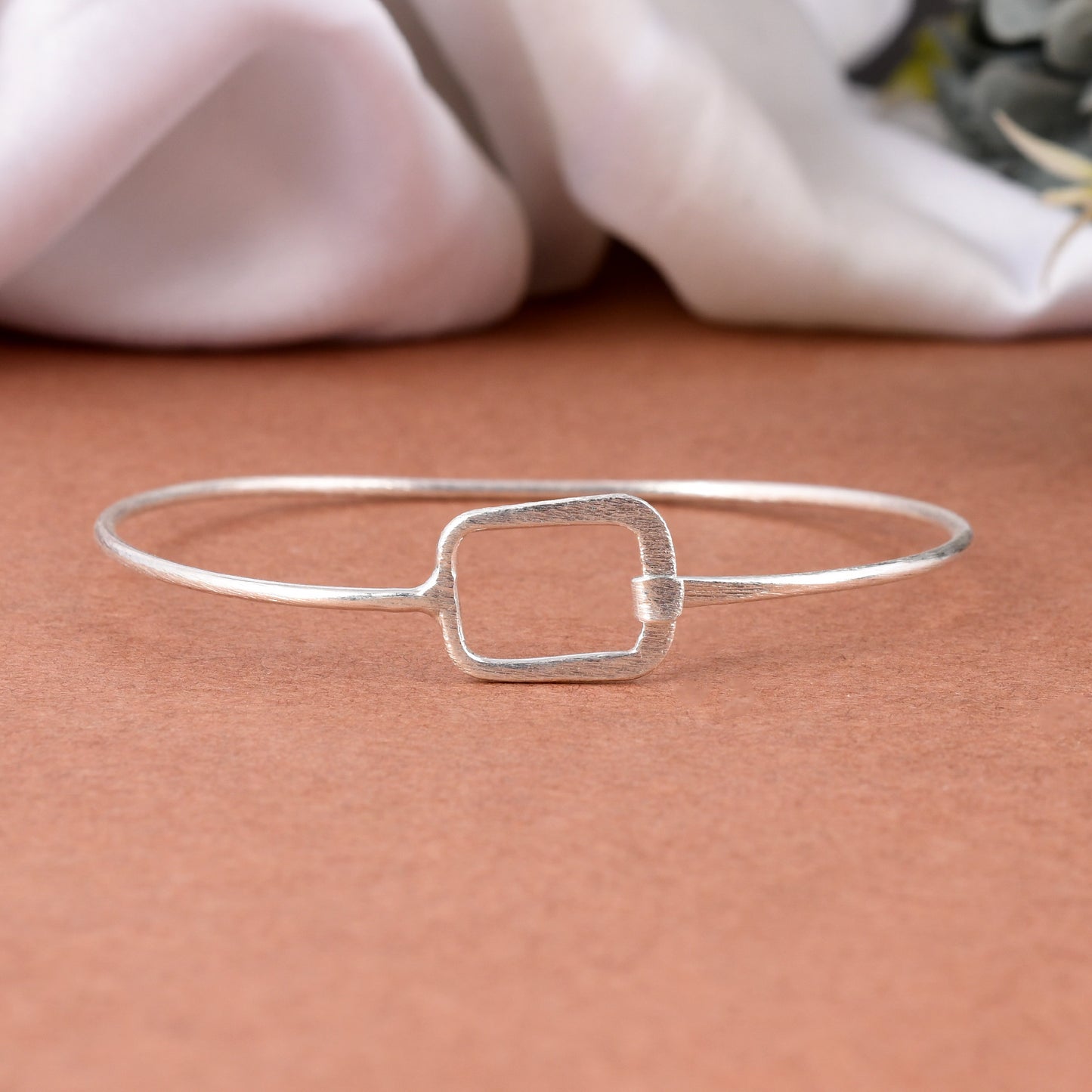 Square Knot Silver Cuff Bangle