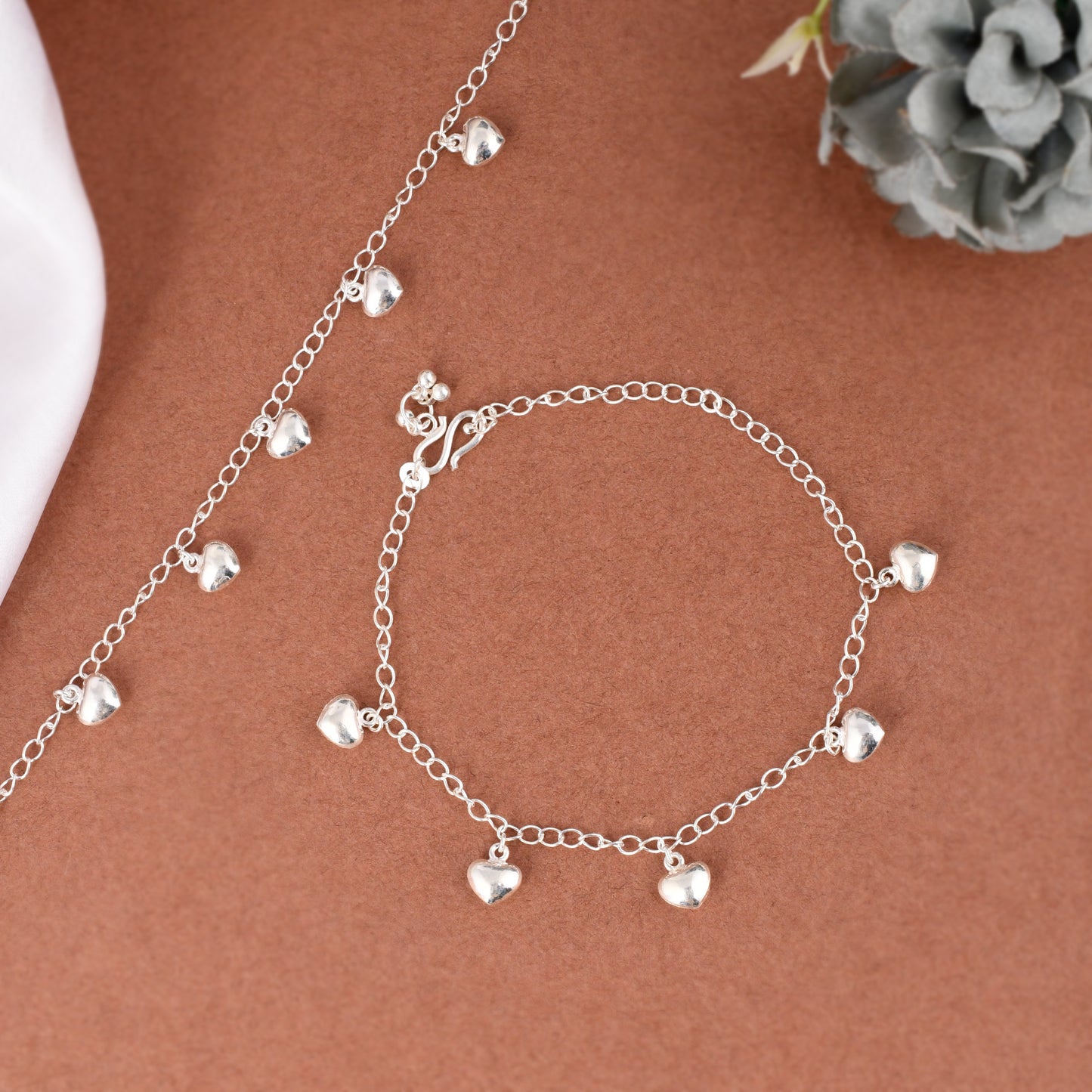 Silver Heart Charm Droplet Earrings