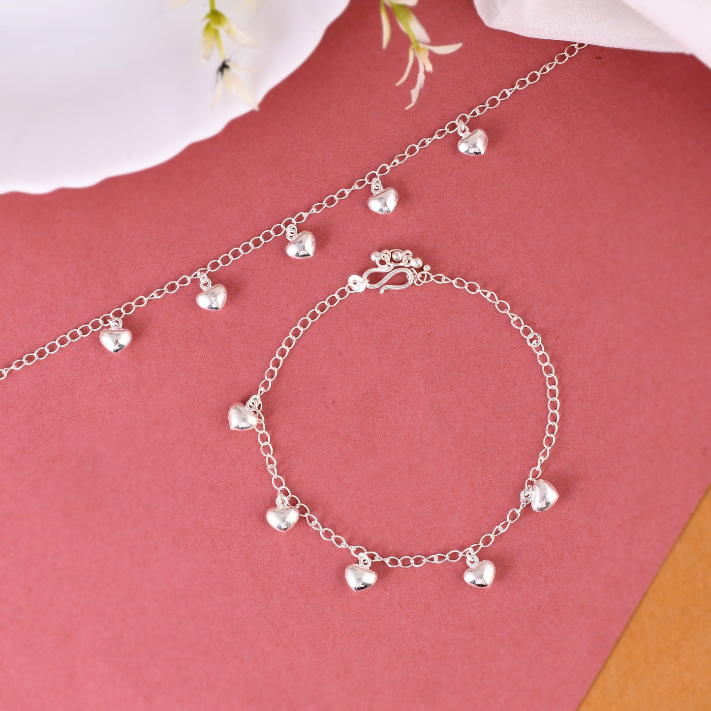 Silver Heart Charm Droplet Earrings