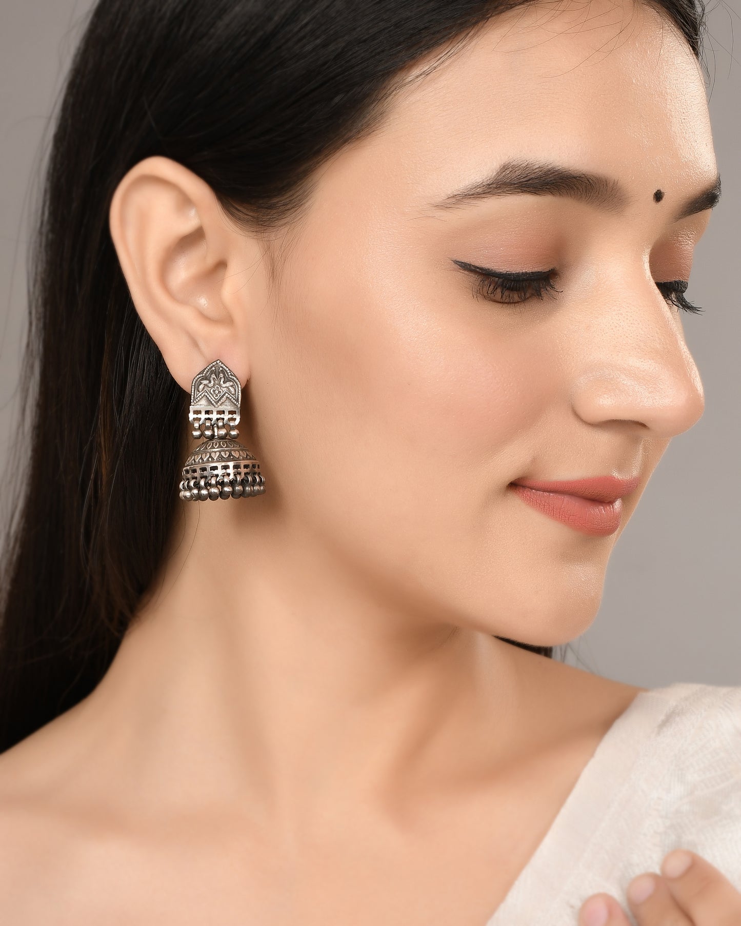 Silver Elegant Peacock Jhumka Earrings