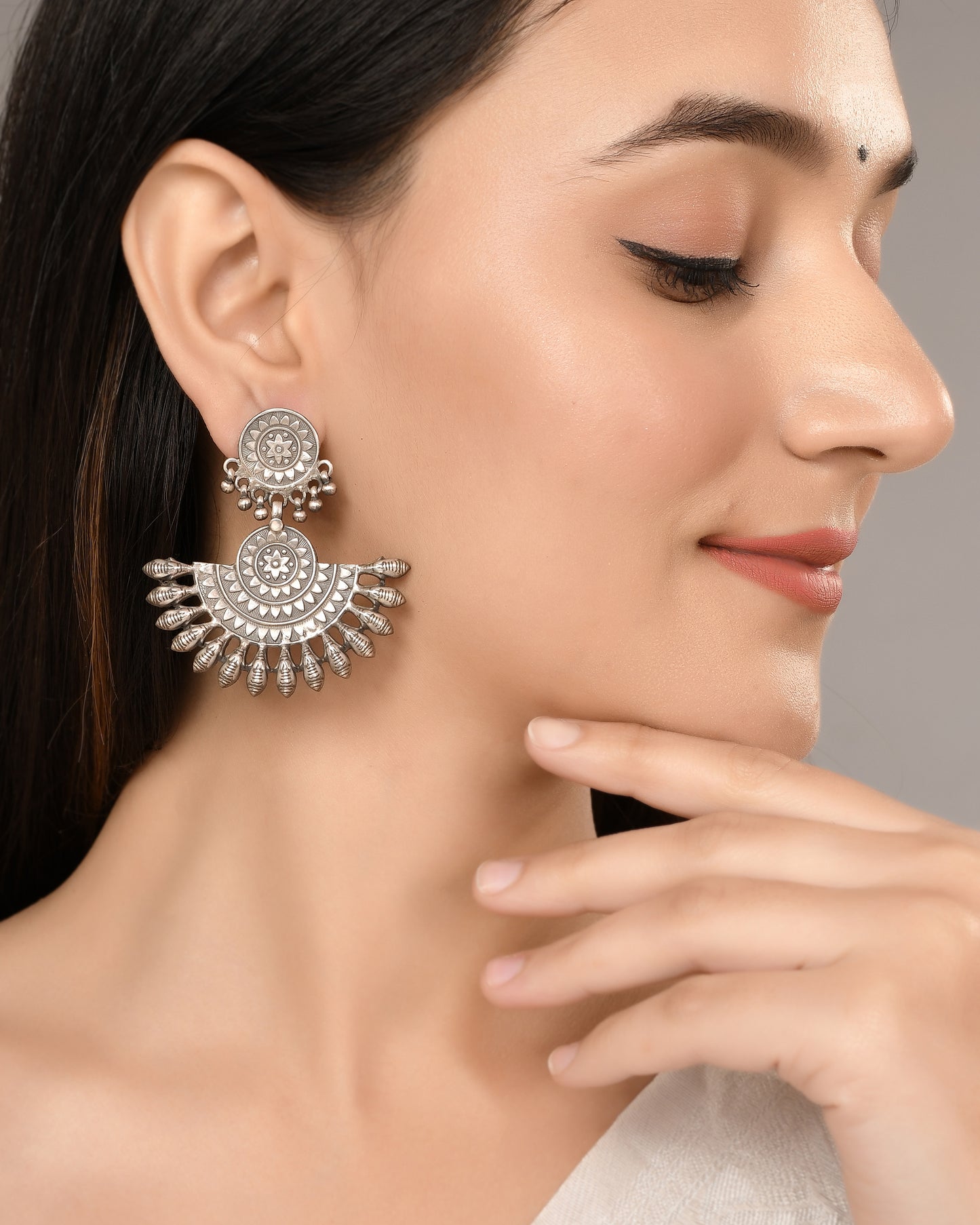 Silver Saanjh Sphere Jhumka Earrings
