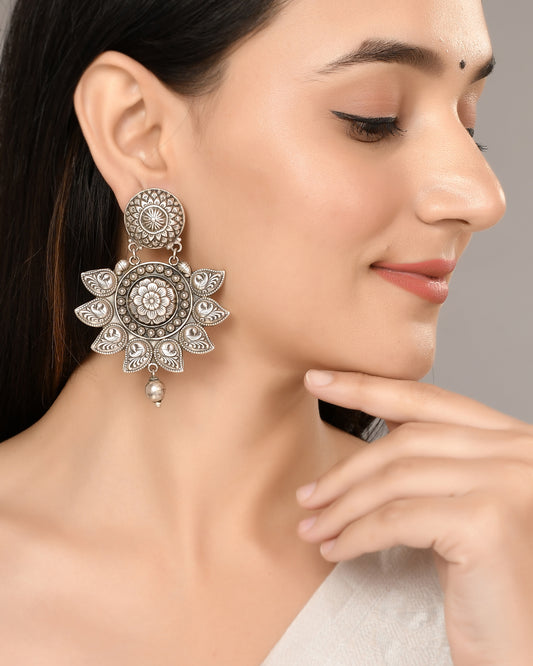 Silver Boho Blossom Mandala Earrings