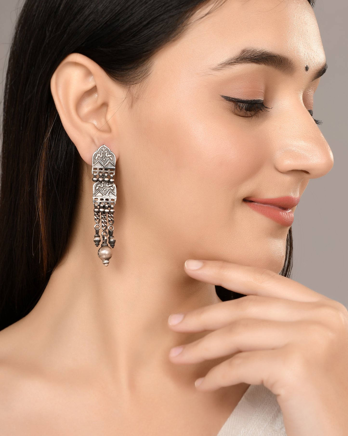 Silver Mor Tribal Jhumka Earrings