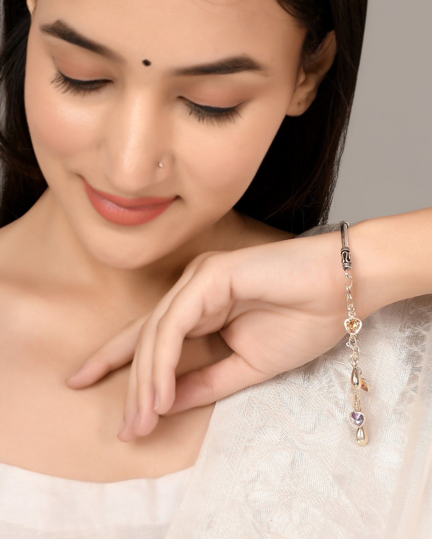 Silver Heart And Crystal Charm Bracelet