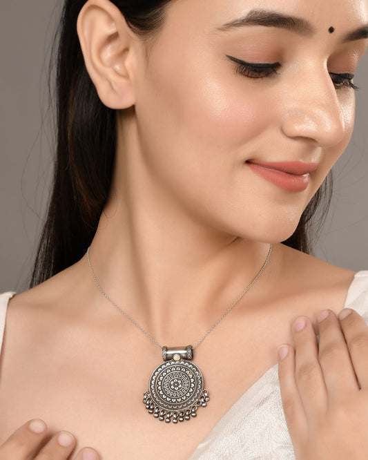Silver Floral Mandala Art Pendant