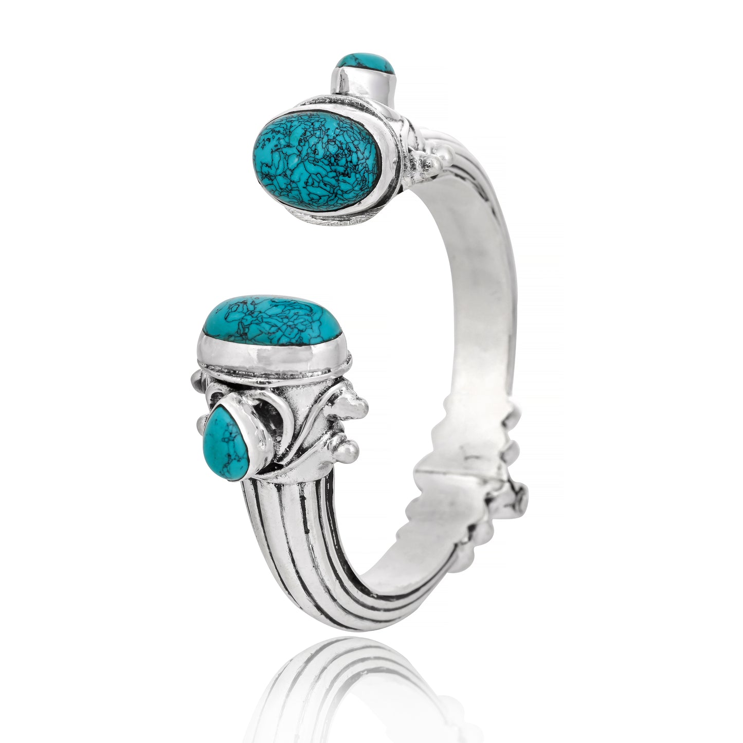 Silver Vintage Turquoise Crown Bangle