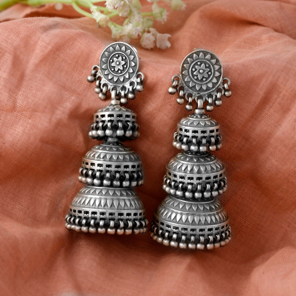 Silver Mandala Dome Chime Bell Earrings