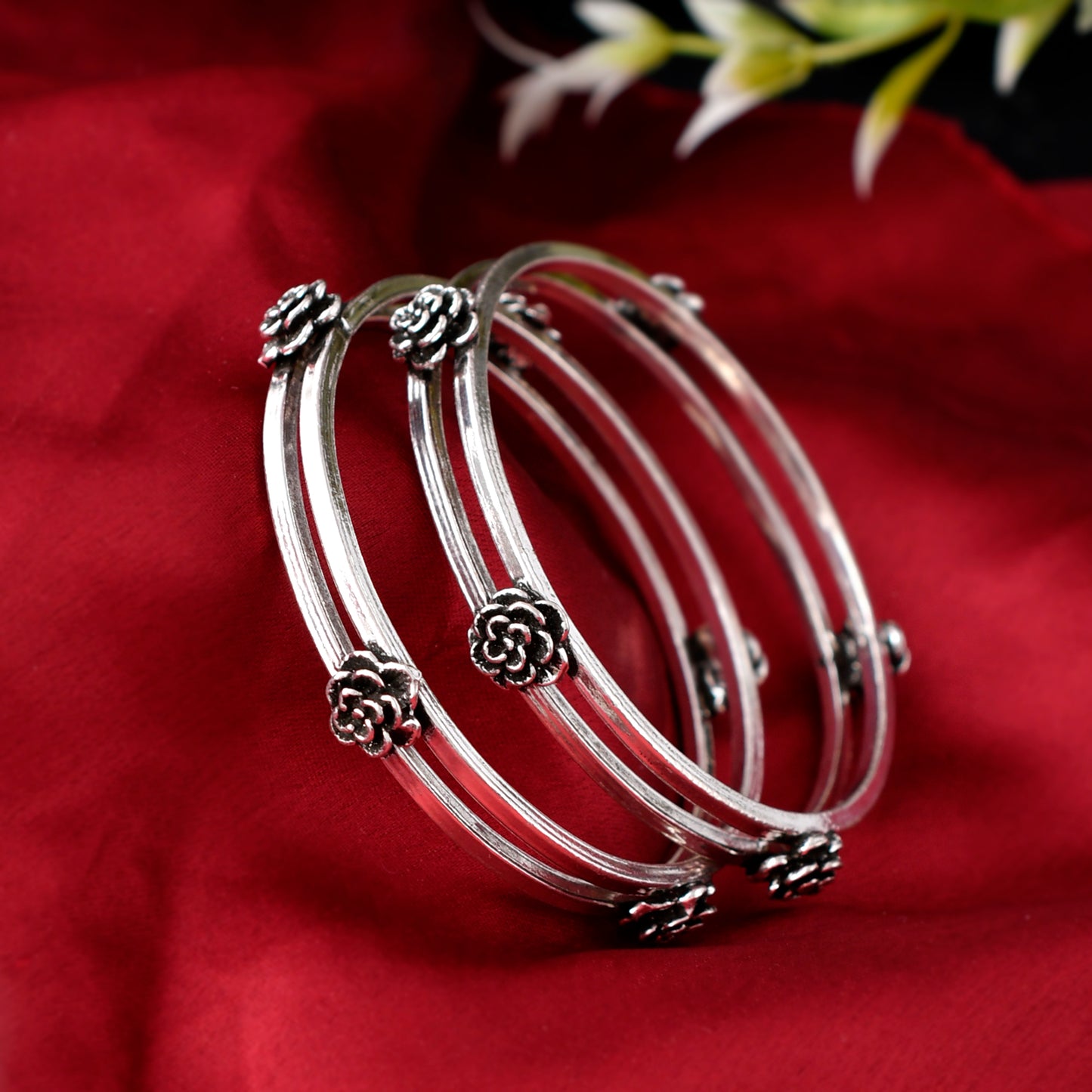 Silver Rose Glow Bangles( Pair)