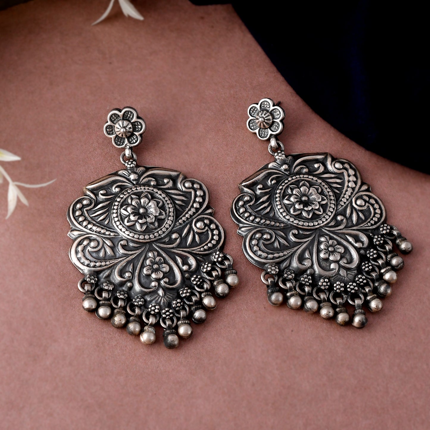 Silver Shringer Floral Bell Earrings