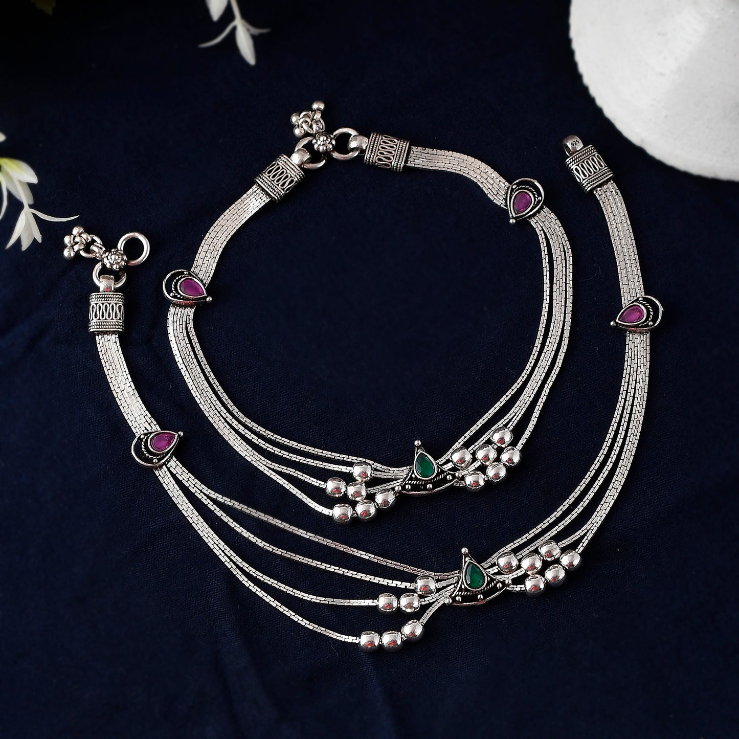 Silver Nupur Chain Layers Anklet