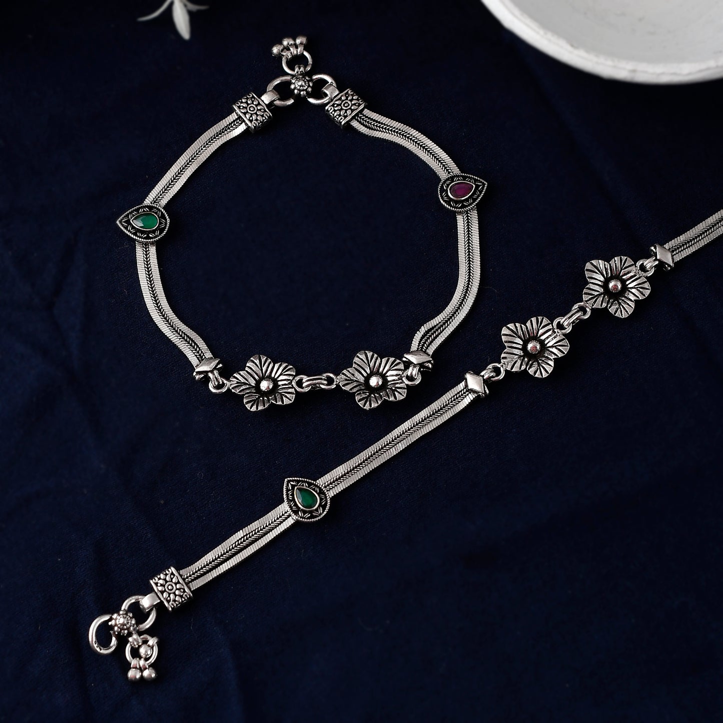 Silver Floral Blossom Anklet( Pair)